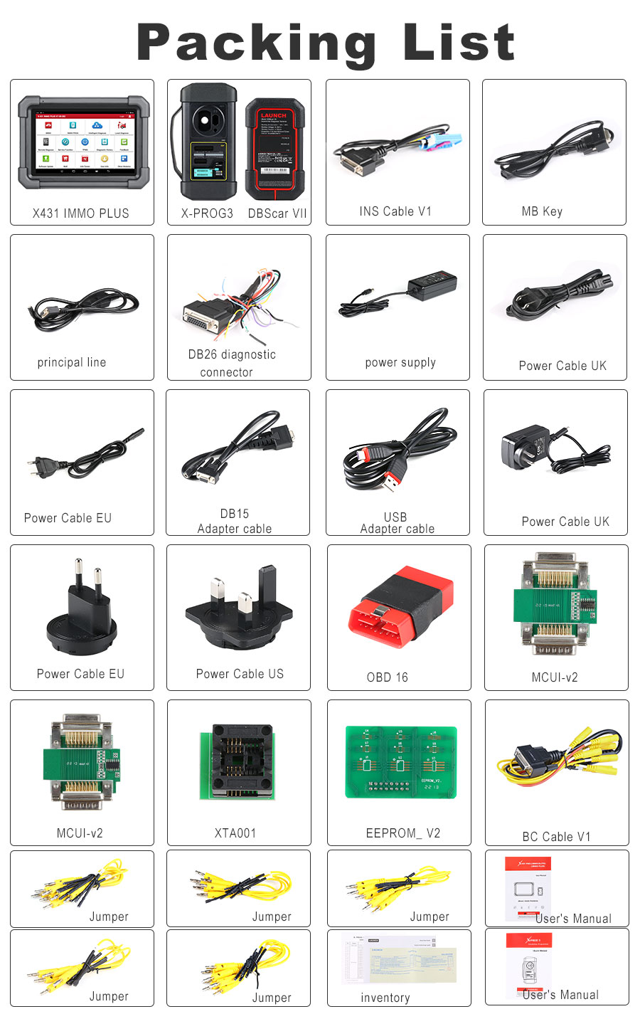LAUNCH X431 IMMO PLUS key programmer packing list
